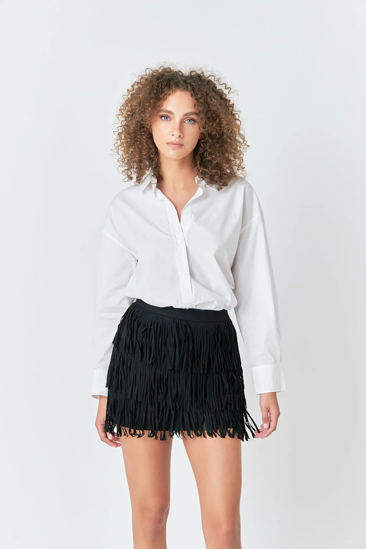 Faux Suede Fringe Mini Skirt