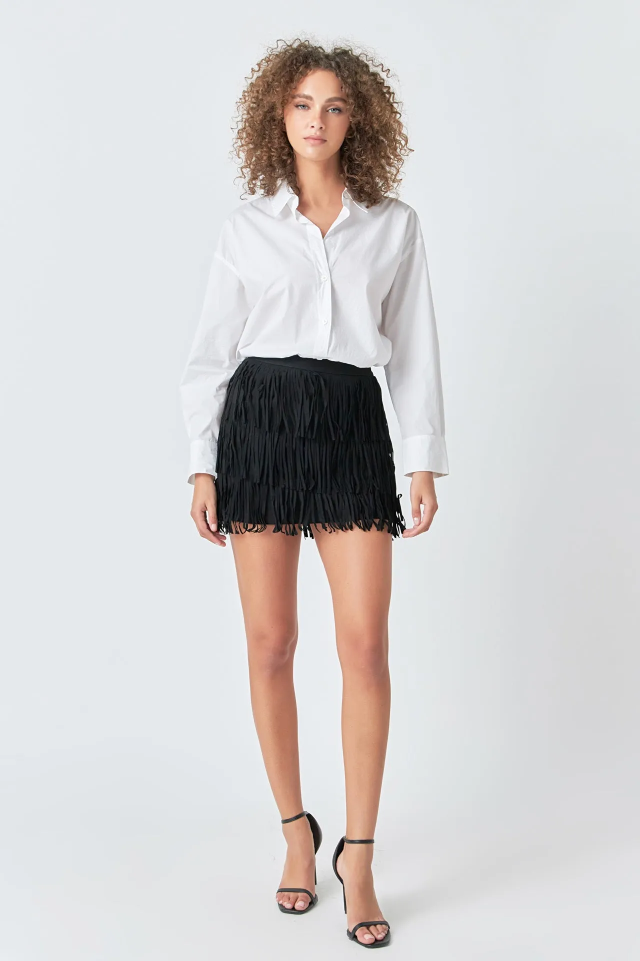 Faux Suede Fringe Mini Skirt