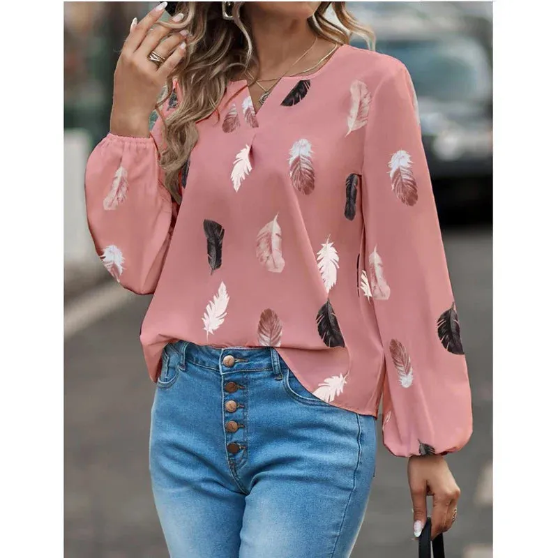 Feather Pattern Chiffon Blouse for Women