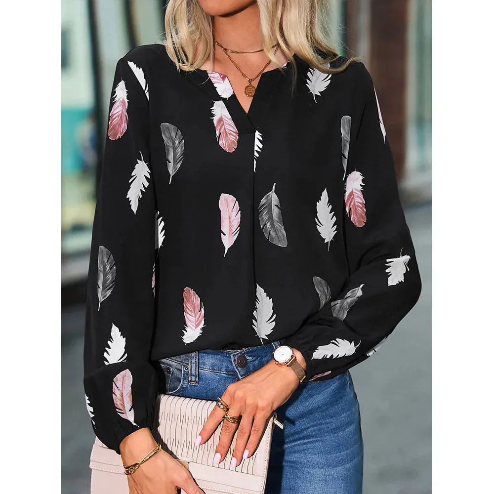 Feather Pattern Chiffon Blouse for Women