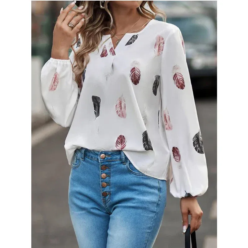 Feather Pattern Chiffon Blouse for Women