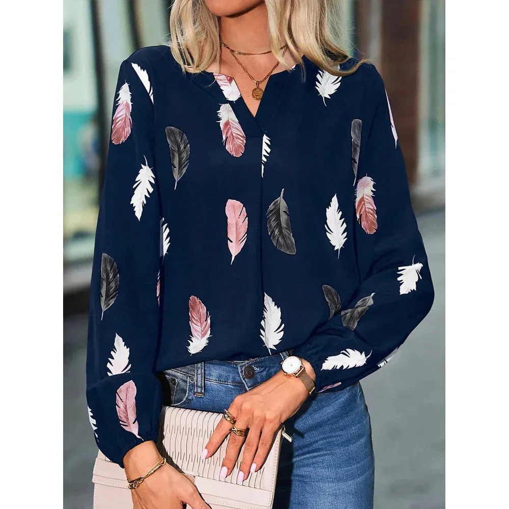 Feather Pattern Chiffon Blouse for Women