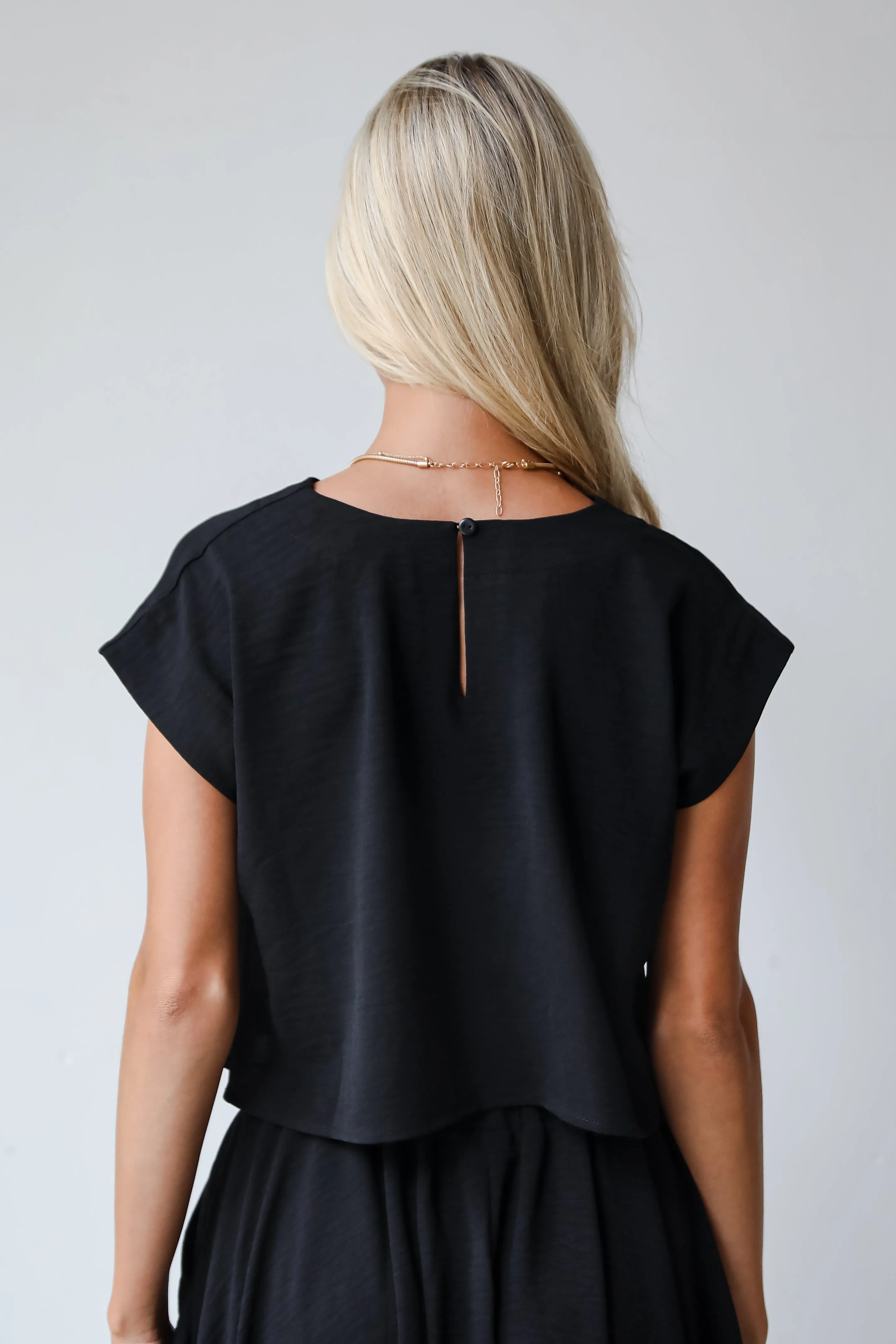 FINAL SALE - Effortless Escape Black Cropped Blouse - DU DEAL