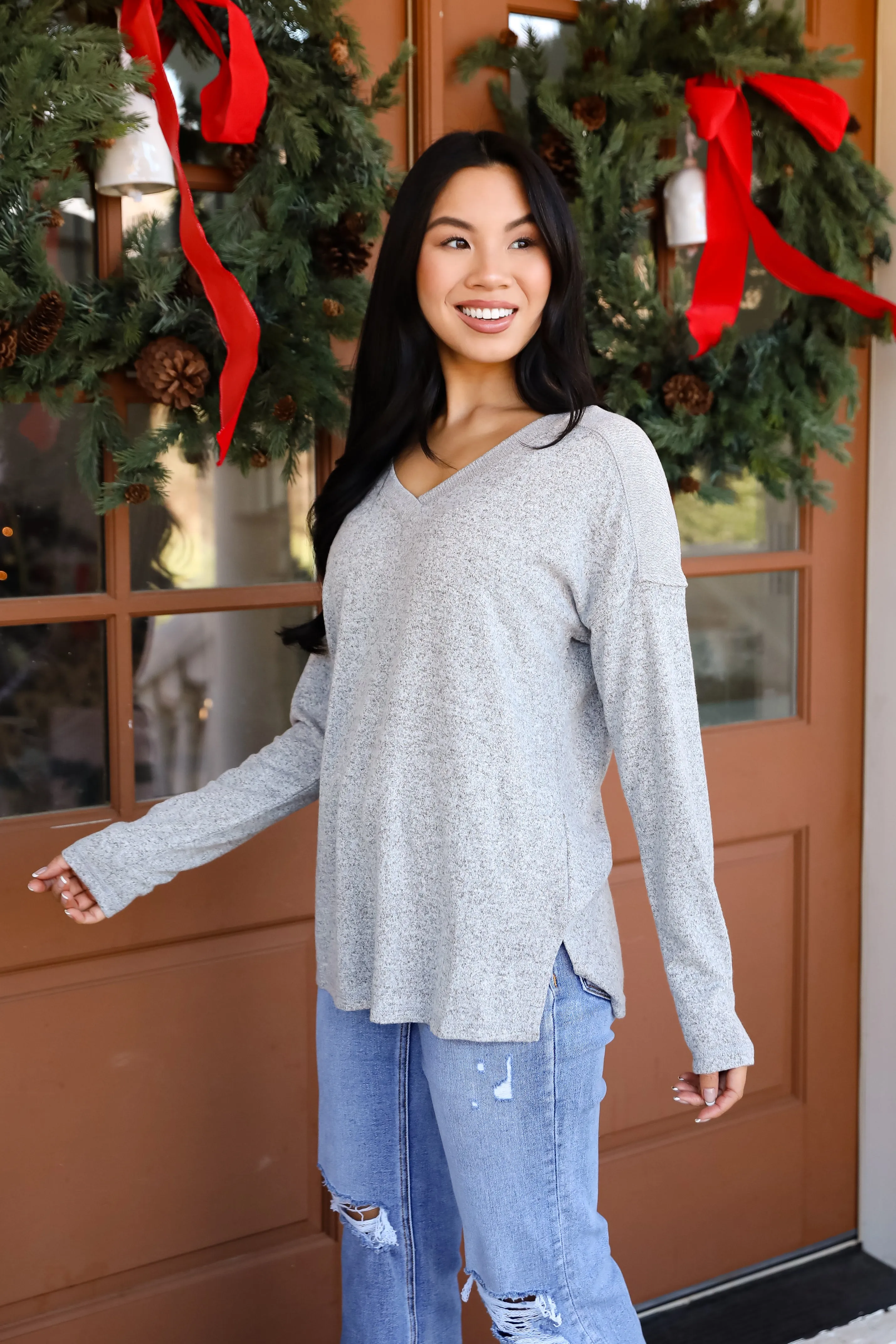 FINAL SALE - Effortless Pick Heather Grey Knit Top - DOORBUSTER