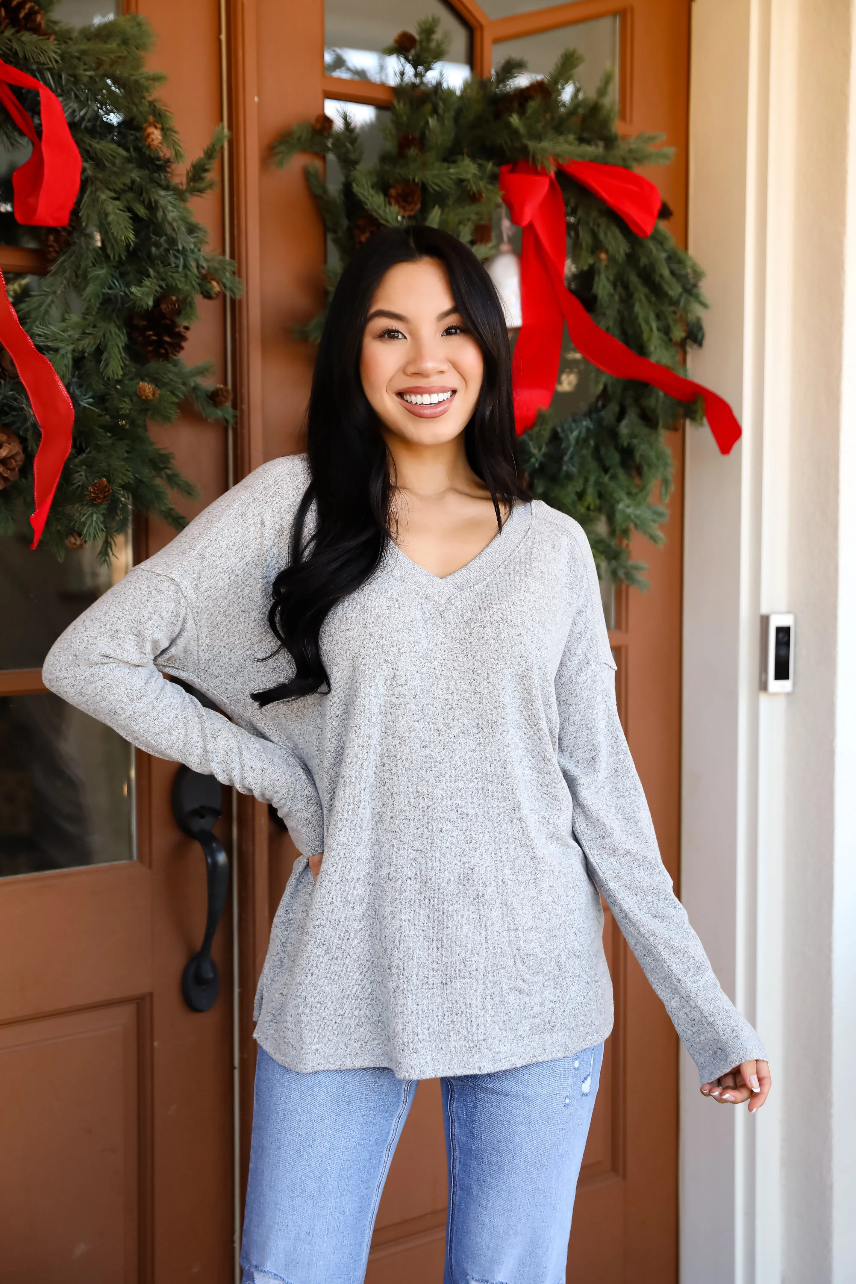 FINAL SALE - Effortless Pick Heather Grey Knit Top - DOORBUSTER