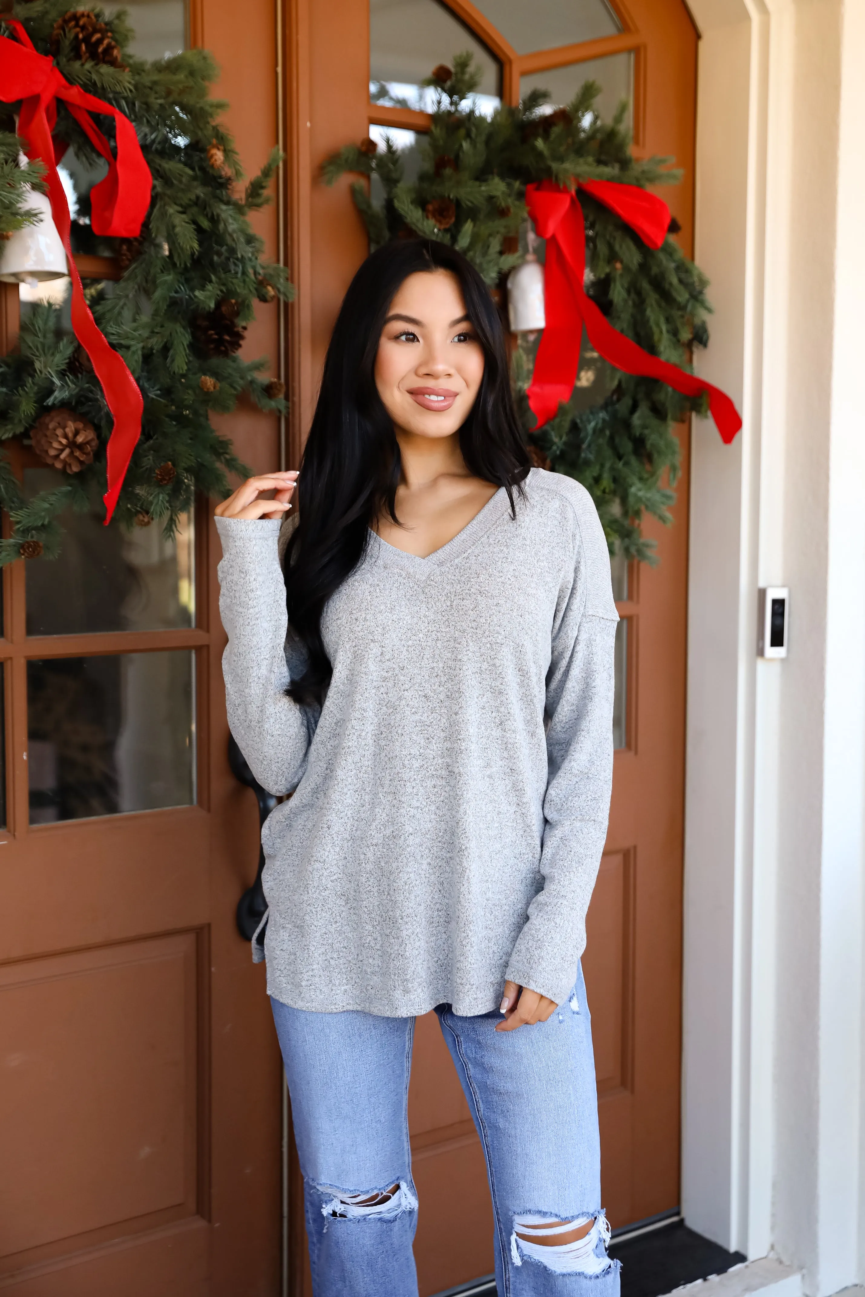 FINAL SALE - Effortless Pick Heather Grey Knit Top - DOORBUSTER