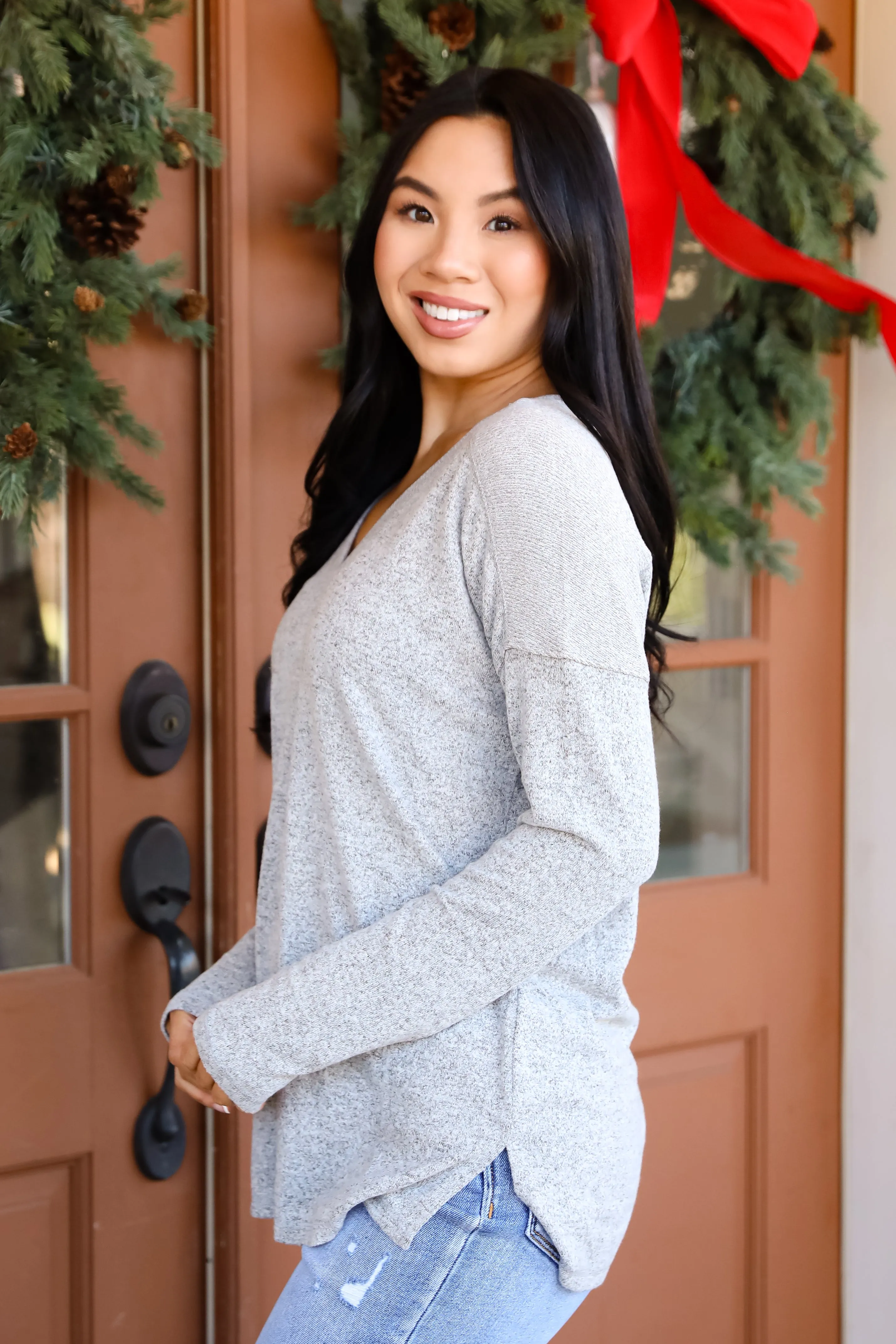 FINAL SALE - Effortless Pick Heather Grey Knit Top - DOORBUSTER