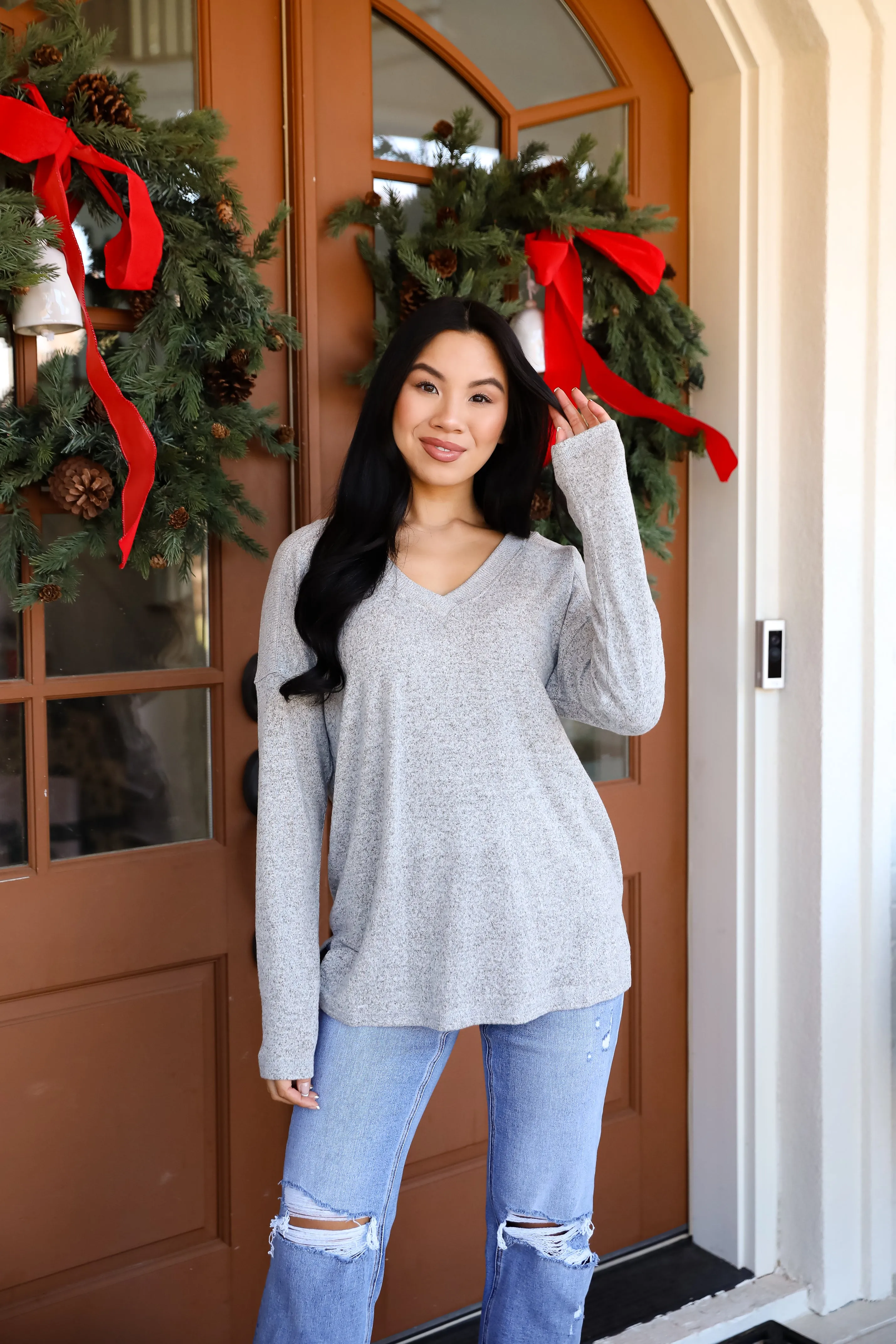 FINAL SALE - Effortless Pick Heather Grey Knit Top - DOORBUSTER