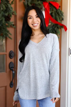 FINAL SALE - Effortless Pick Heather Grey Knit Top - DOORBUSTER