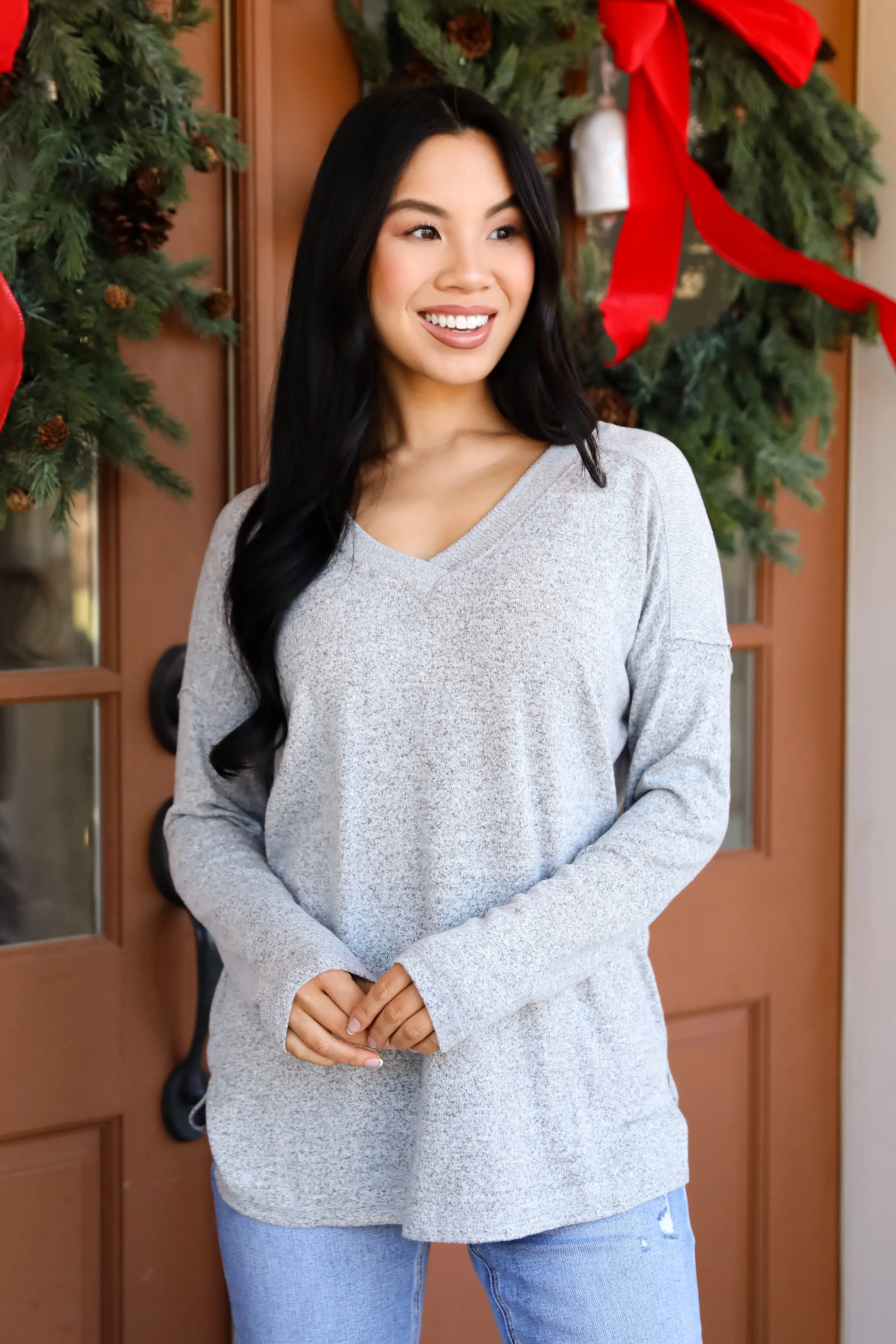 FINAL SALE - Effortless Pick Heather Grey Knit Top - DOORBUSTER