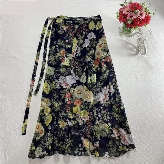 Floral Chiffon Wrap Maxi Skirt