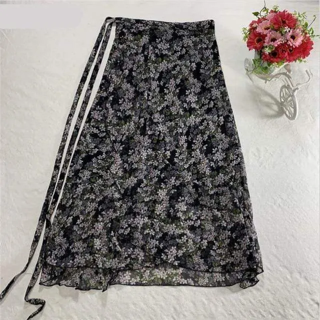 Floral Chiffon Wrap Maxi Skirt