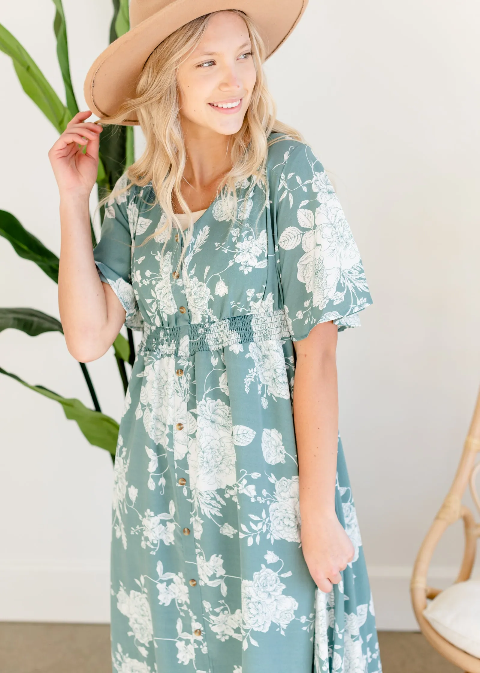 Floral Teal Button Up Maxi Dress