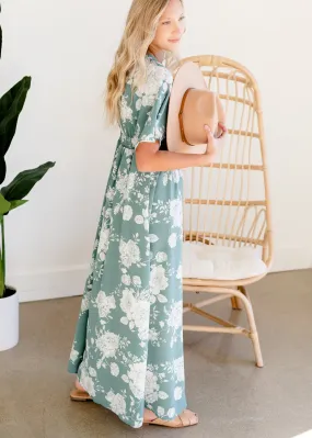 Floral Teal Button Up Maxi Dress