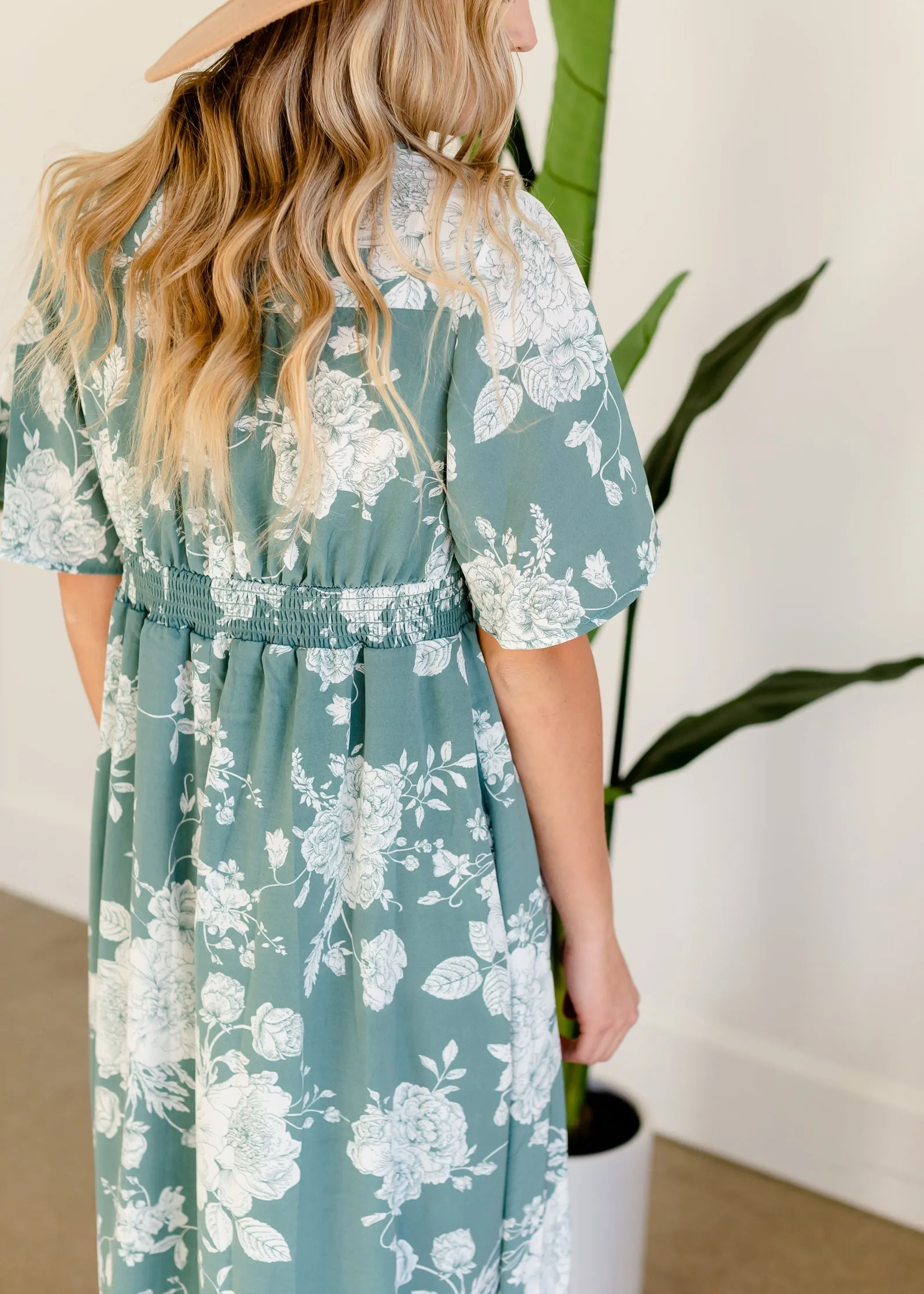 Floral Teal Button Up Maxi Dress