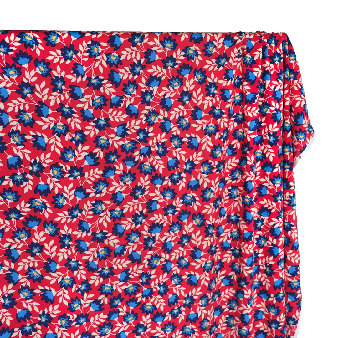 Flowering Vines Rayon Challis - Crimson/Blue