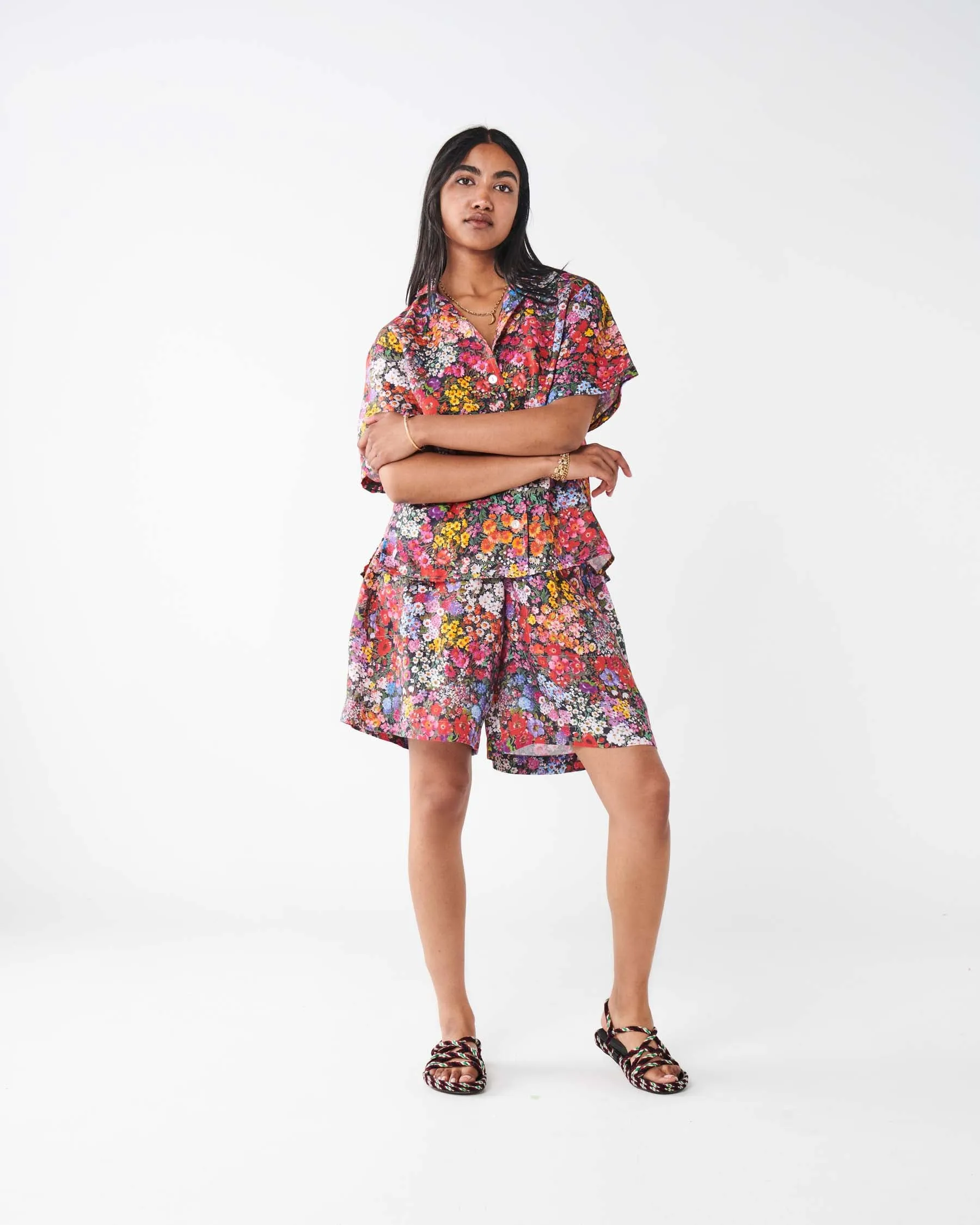 Forever Floral Black Linen Baggy Short