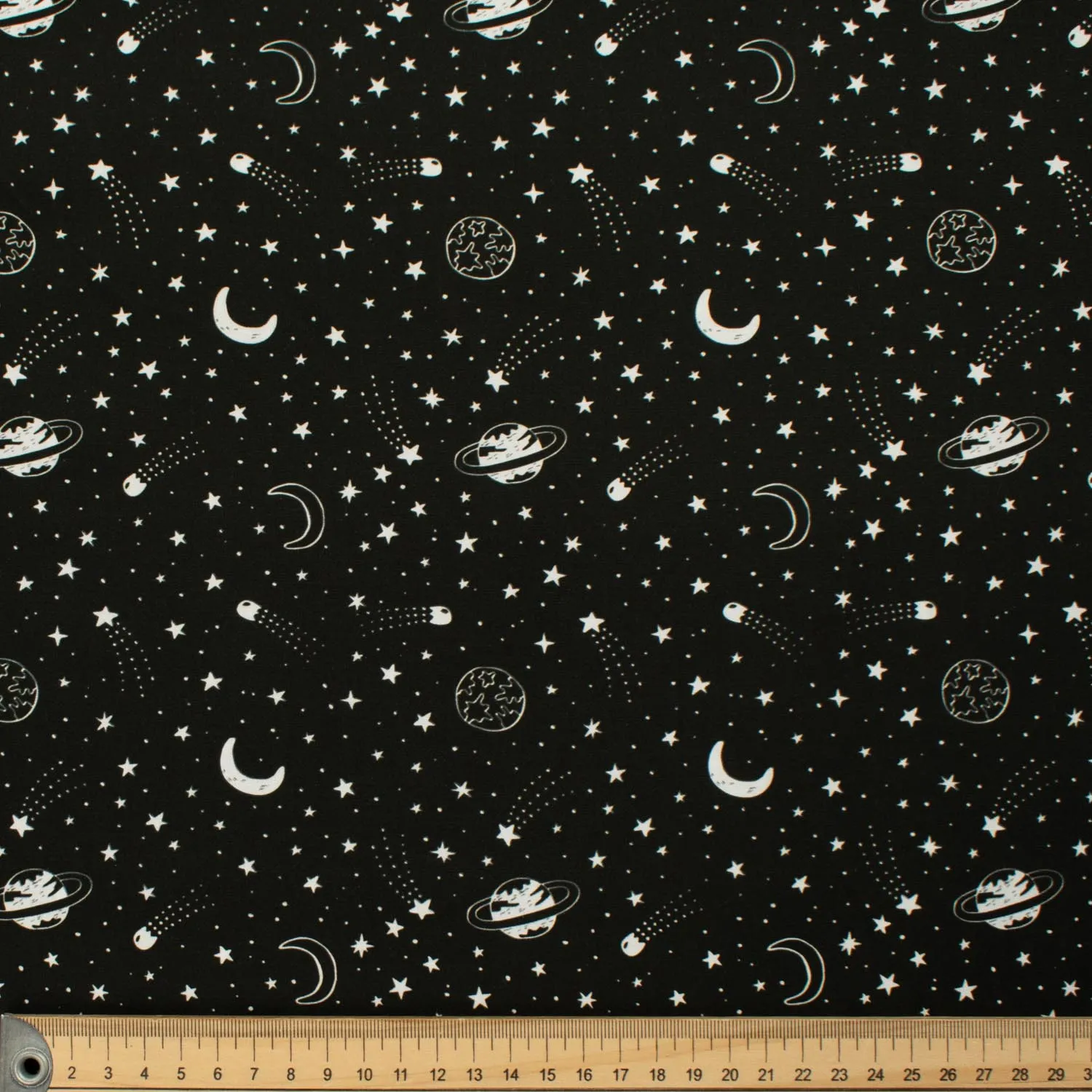 Galaxy Collection #04 White Planets & Stars on Black Cotton Prints