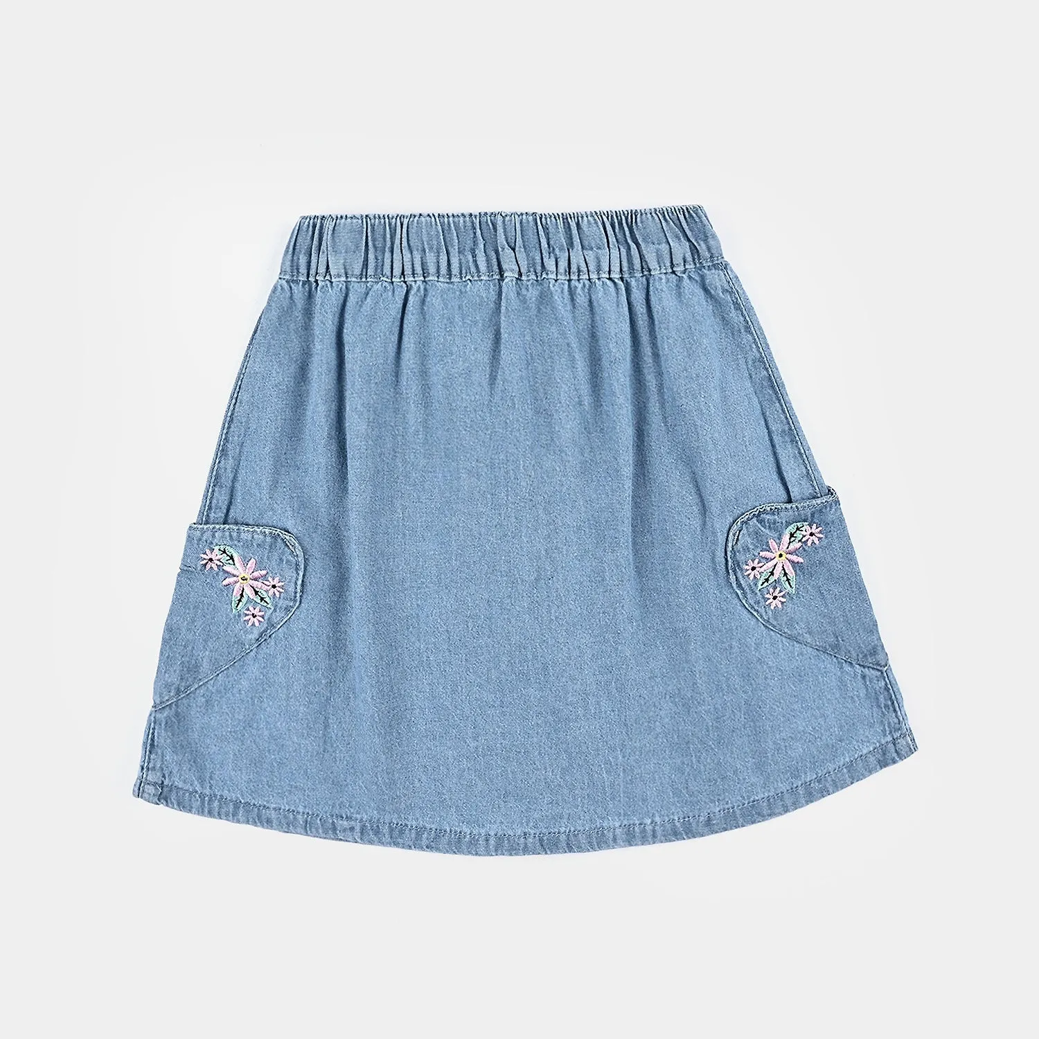 Girls Denim Skirt Heart Pockets-LIGHT BLUE