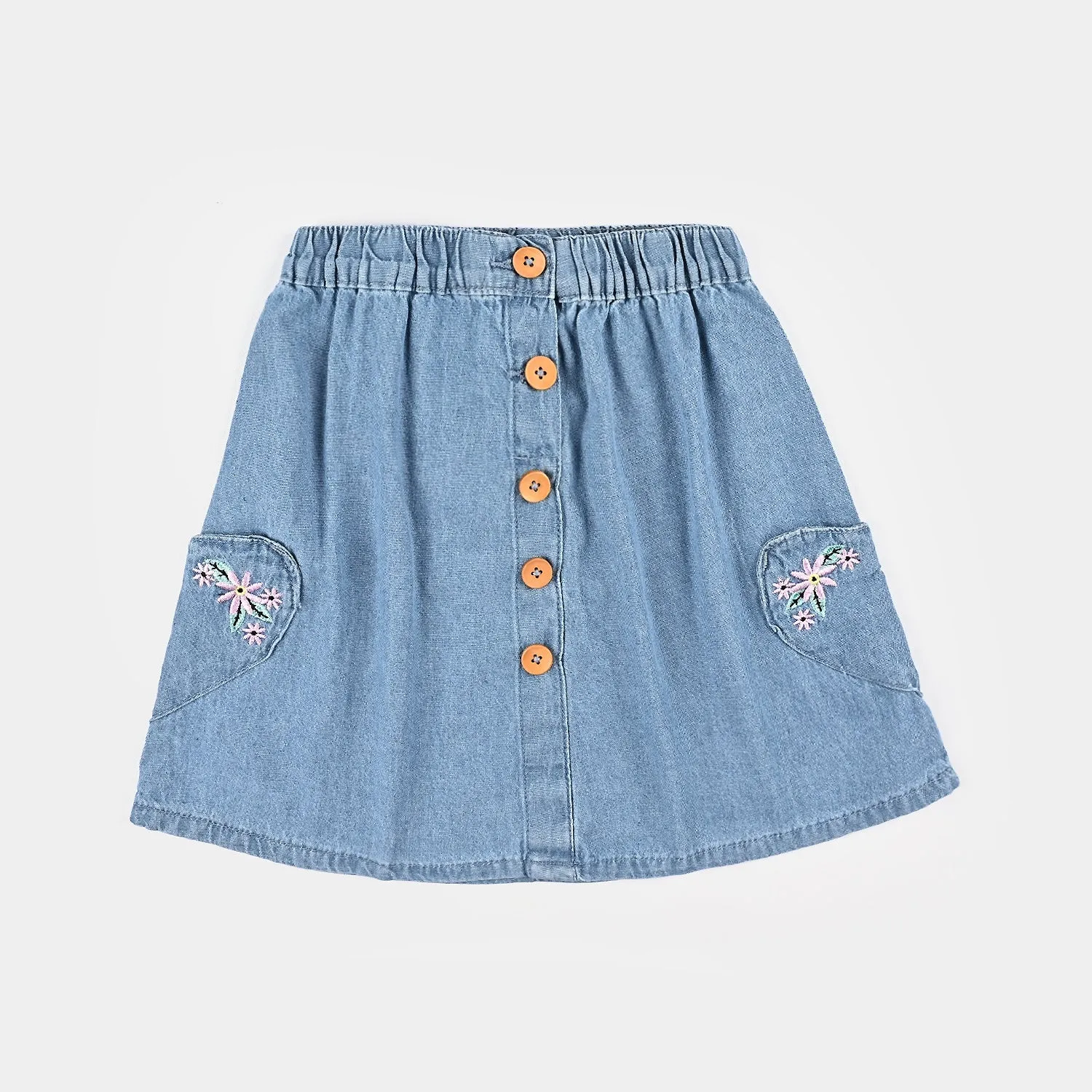 Girls Denim Skirt Heart Pockets-LIGHT BLUE