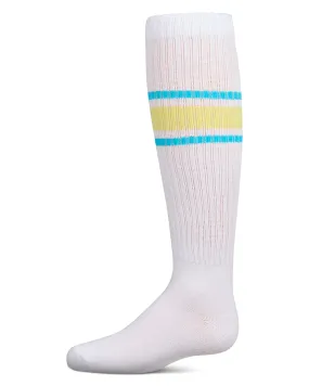 Girls Ribbed "Summer Bold Stripe" Cotton Blend Knee Sock