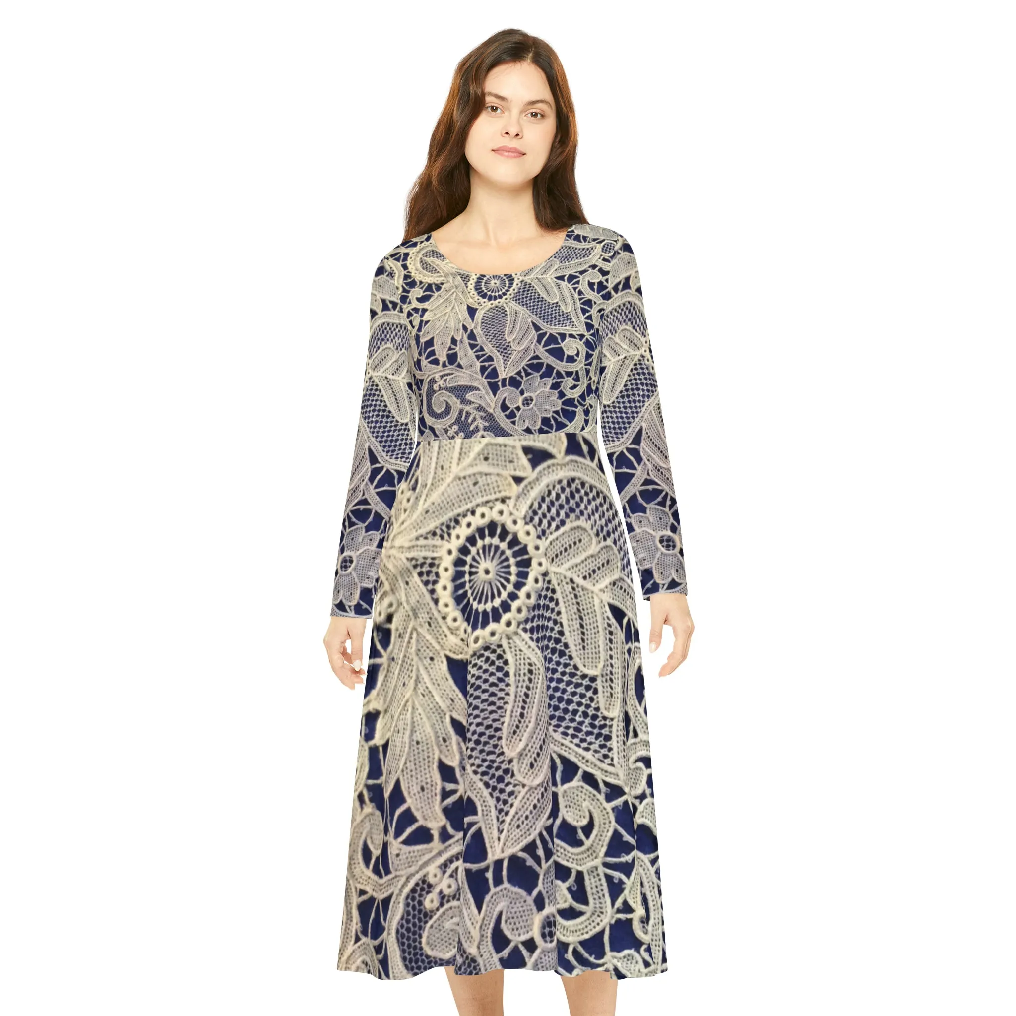 Golden and Blue - Inovax Women's Long Sleeve Dance Dress