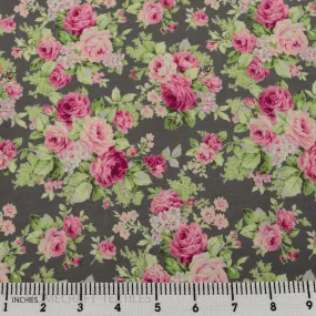 Grey Rose Bloom Floral Cotton Print