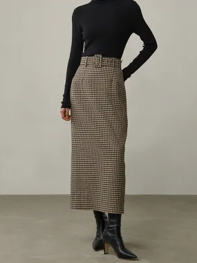 High Waist Graceful Houndstooth Midi Skirt