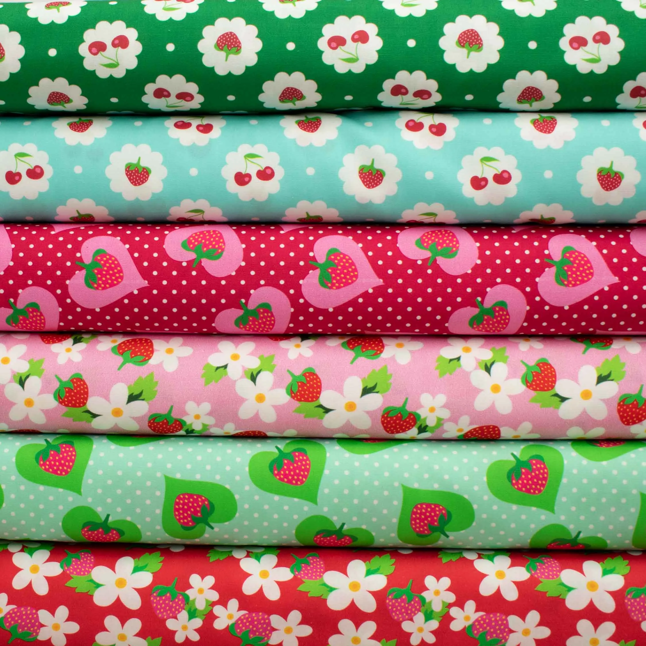 Indie Pop Strawberry Collection #10 Strawberry & Cherry on Light Blue Cotton Prints