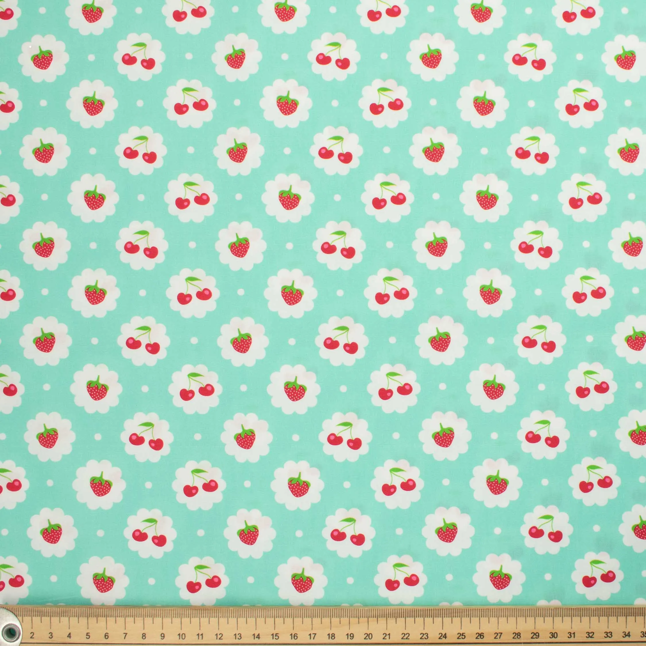 Indie Pop Strawberry Collection #10 Strawberry & Cherry on Light Blue Cotton Prints