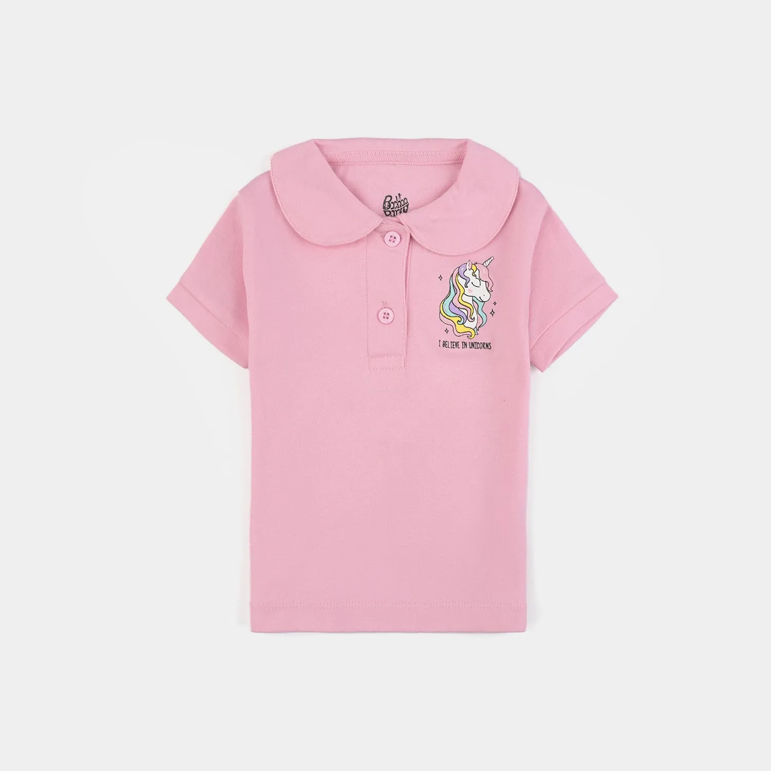 Infant Girls Cotton Interlock Polo-Pink