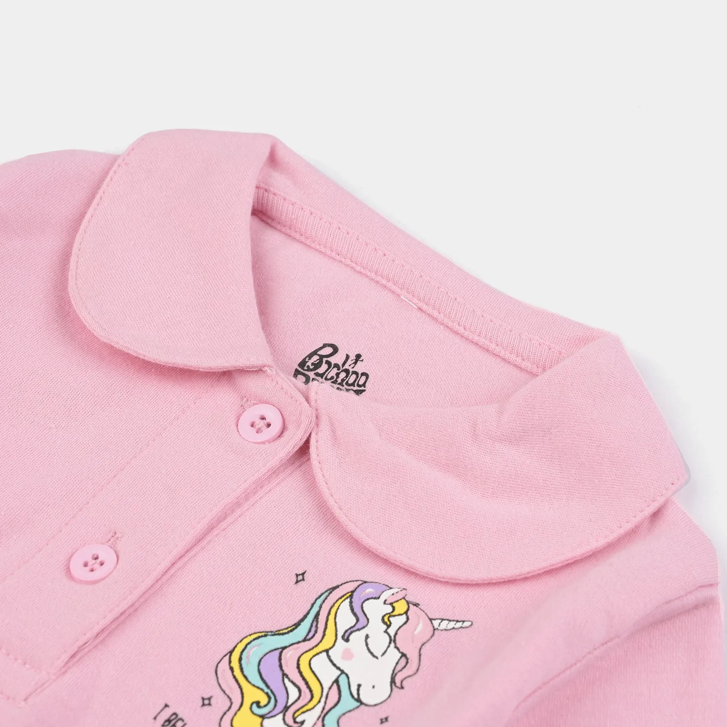 Infant Girls Cotton Interlock Polo-Pink