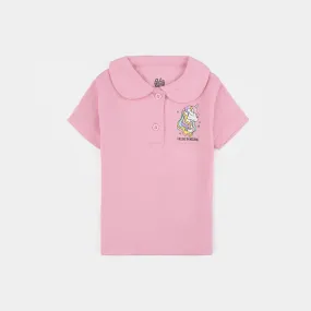 Infant Girls Cotton Interlock Polo-Pink