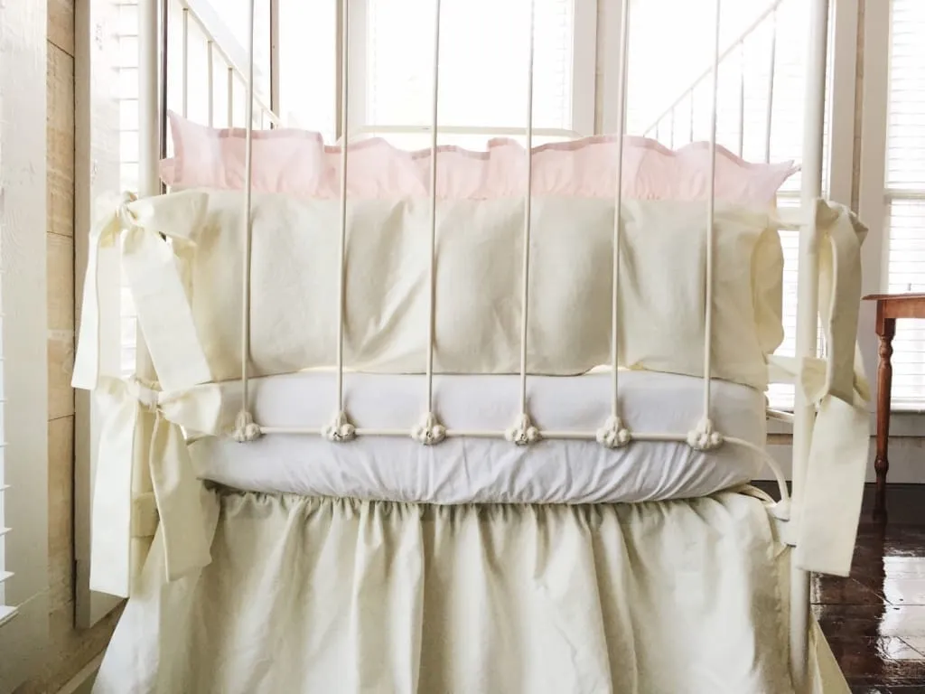 Ivory and Baby Pink Ruffled Crib Liners