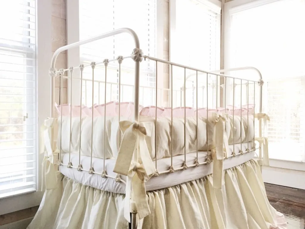 Ivory and Baby Pink Ruffled Crib Liners