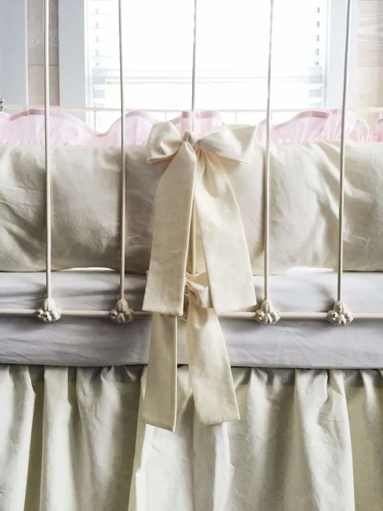 Ivory and Baby Pink Ruffled Crib Liners