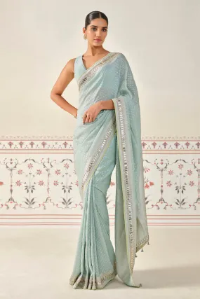 Jayalekha Embroidered Linen Saree - Powder Blue