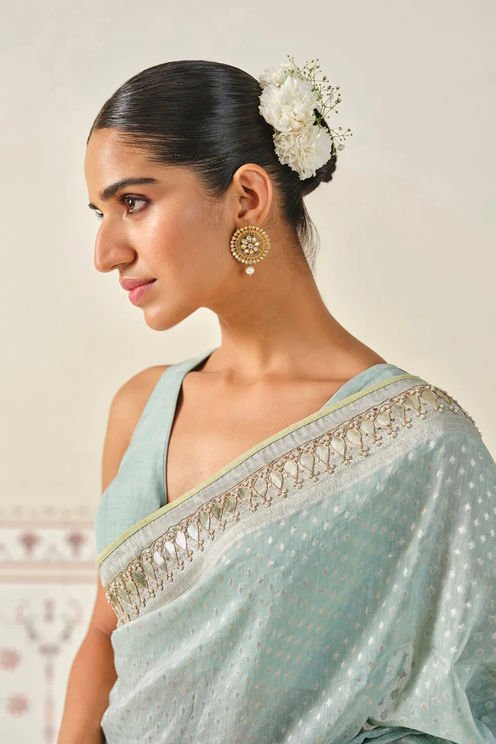 Jayalekha Embroidered Linen Saree - Powder Blue