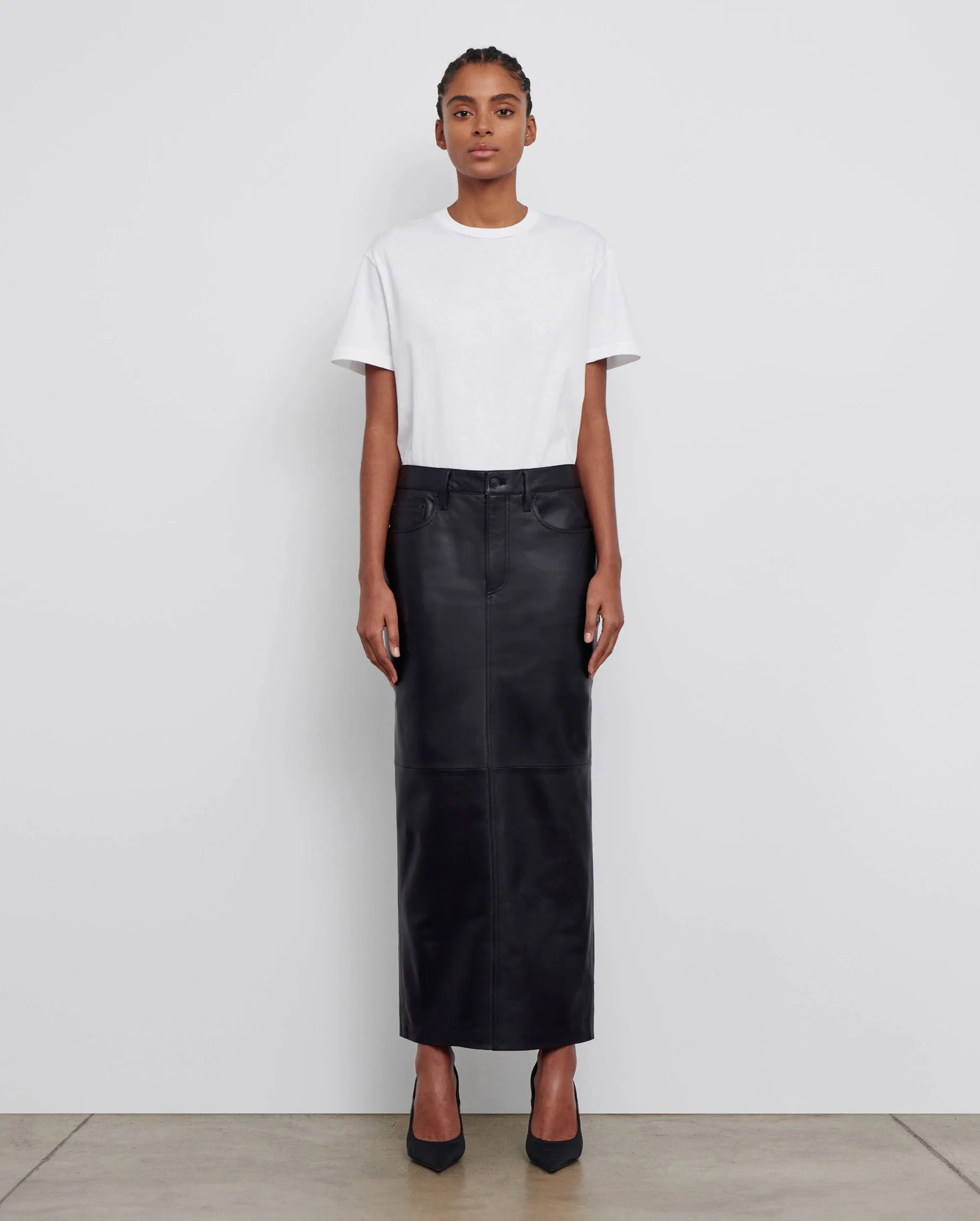 LEATHER COLUMN SKIRT / BLACK