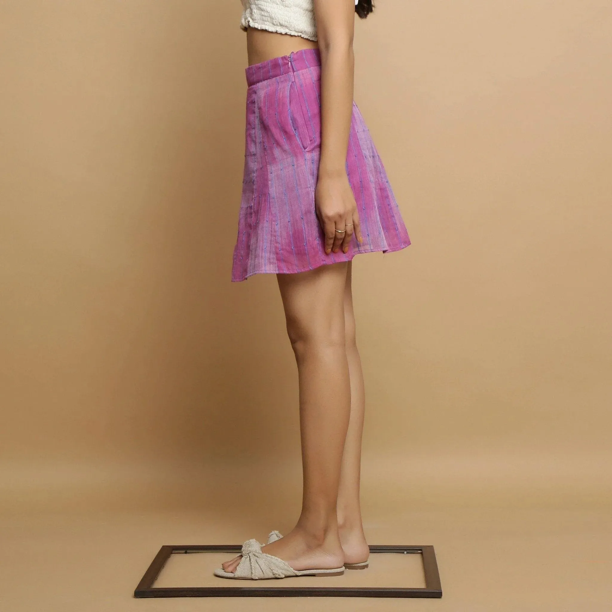 Lilac Handwoven Cotton Mid-Rise Short Godet Skirt