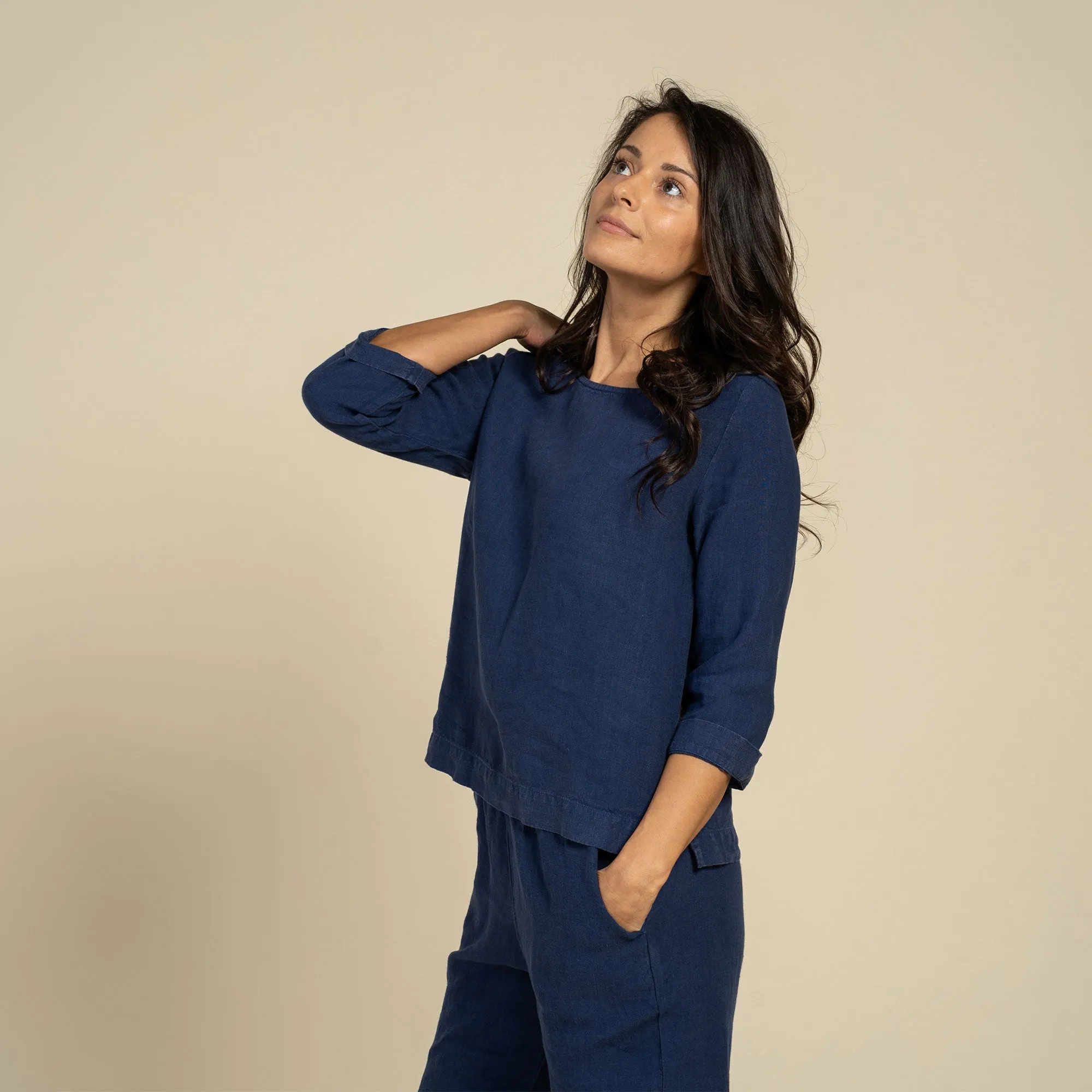 Linen Blouse Nora Storm Blue