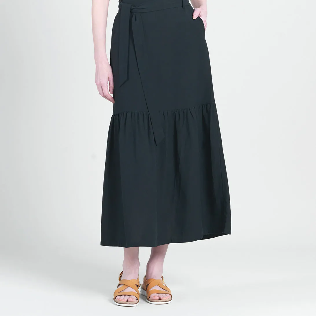 Linen Knit - Tie Waist Tiered Maxi Skirt - Black - Final Sale!