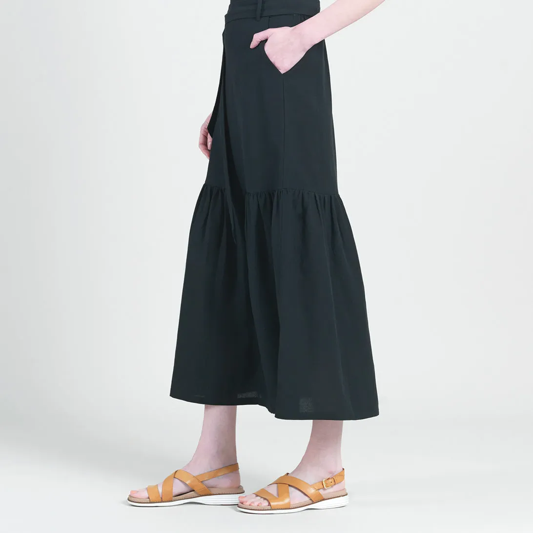 Linen Knit - Tie Waist Tiered Maxi Skirt - Black - Final Sale!