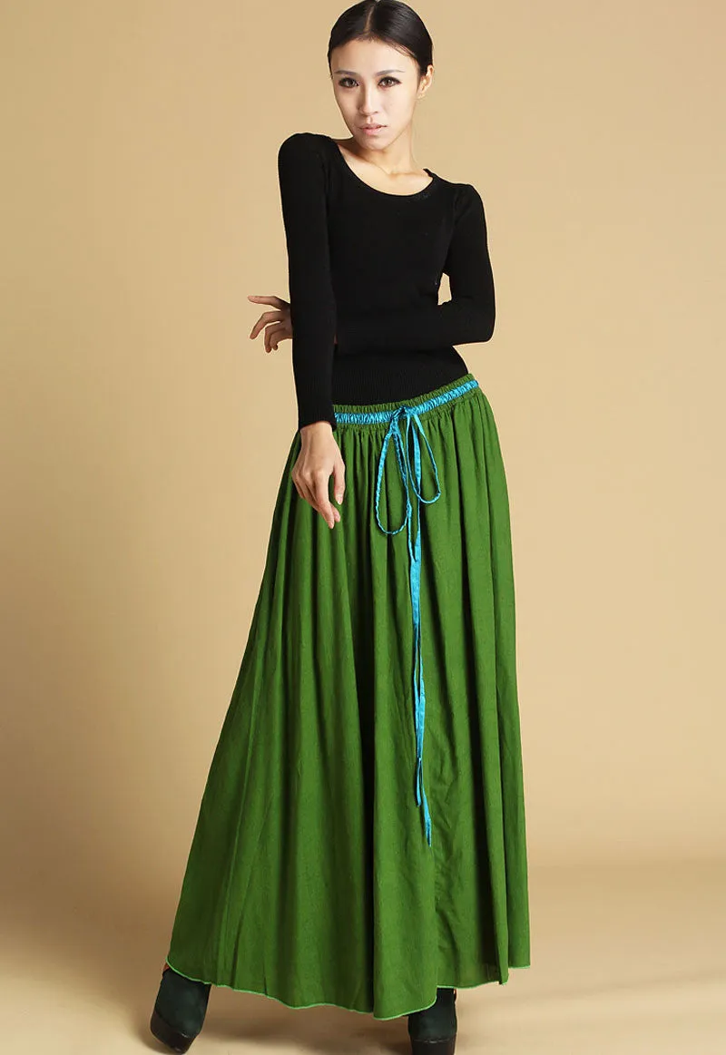 long green skirt - women skirts maxi linen skirt - Custom made 0464#