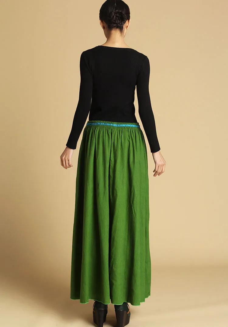 long green skirt - women skirts maxi linen skirt - Custom made 0464#