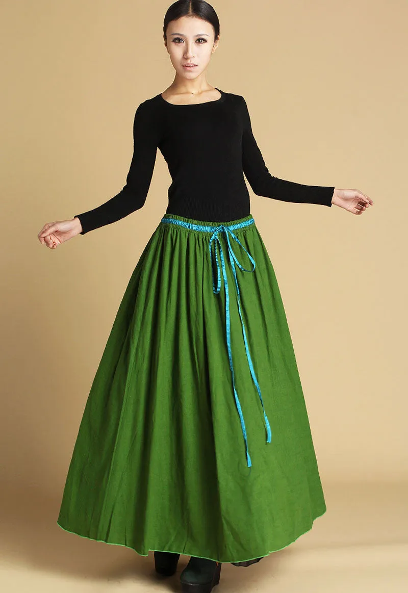 long green skirt - women skirts maxi linen skirt - Custom made 0464#