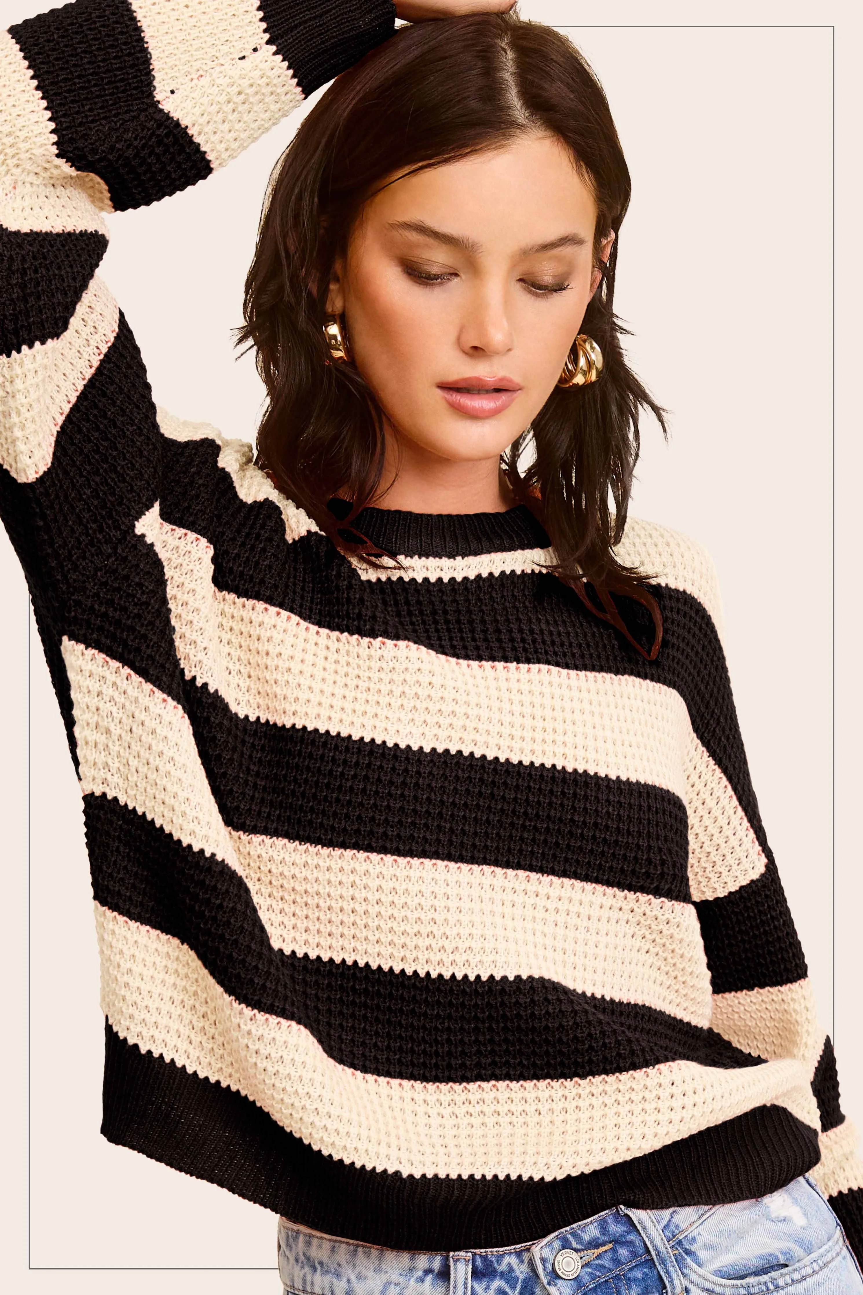 Loose Fit Striped Round Neck Long Sleeve Sweater