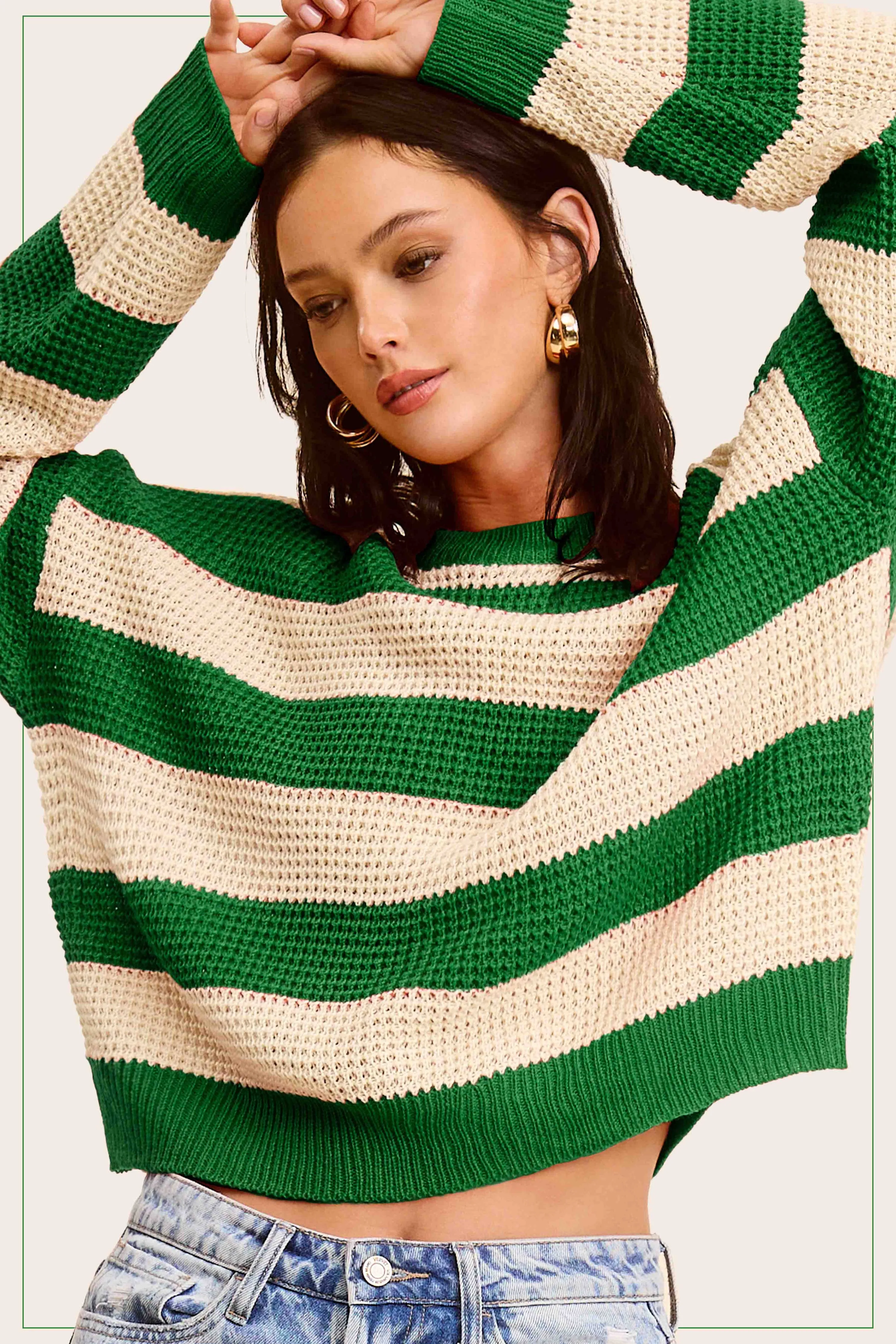 Loose Fit Striped Round Neck Long Sleeve Sweater