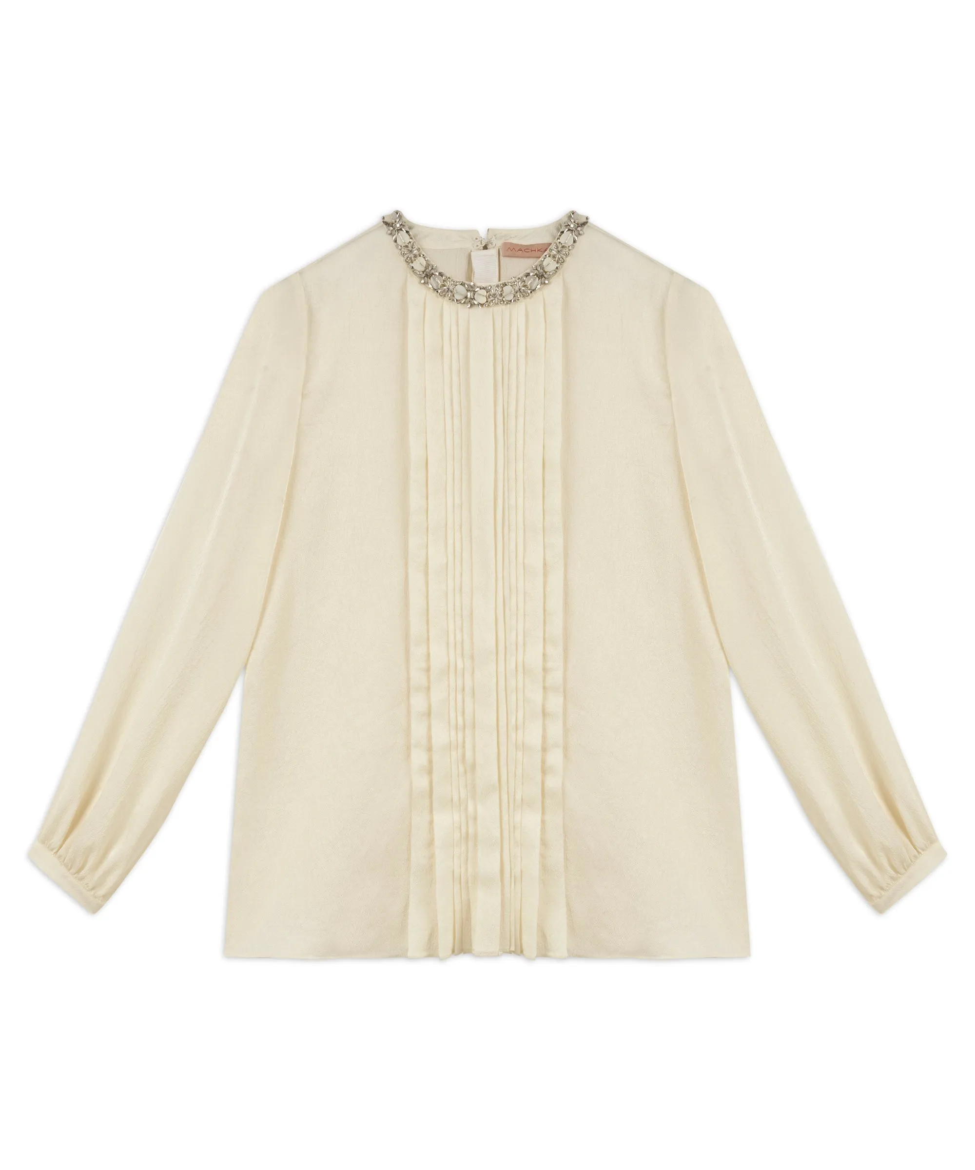 Machka Stone Embroidered Pleated Blouse Off White