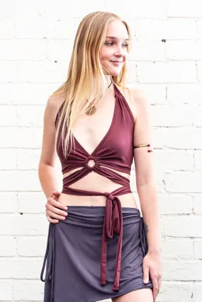 Manuka Wrap Halter Top in Maroon